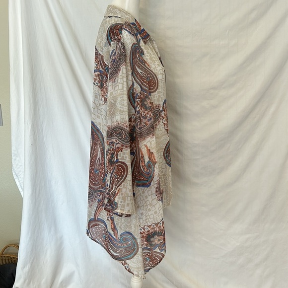 Chico’s 3/4 Sleeve Crème/Tan Paisley Print Blouse Sz 3 - Picture 5 of 14